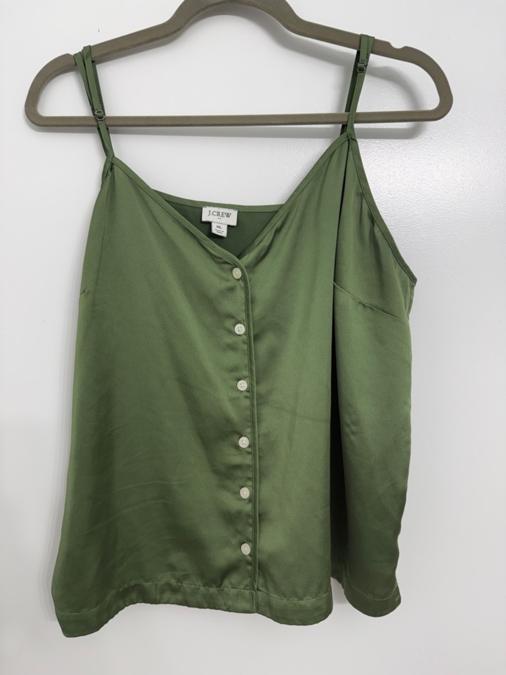 J. Crew green silky button down cami, size extra large
